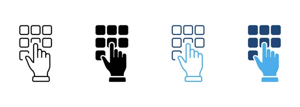 Введите Pin Code Keypad Line Silhouette Icon Set Ввод Пароля — стоковый вектор