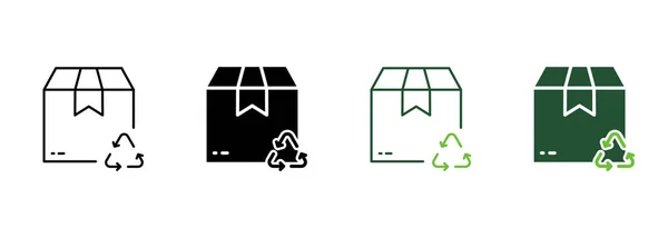 Recycle Box Силуэт Коробки Line Icon Многоразовая Органическая Картонная Пиктограмма — стоковый вектор