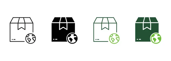 World Wide Delivery Parcel Box Globe Silhouette Line Icon Pictogramme — Image vectorielle