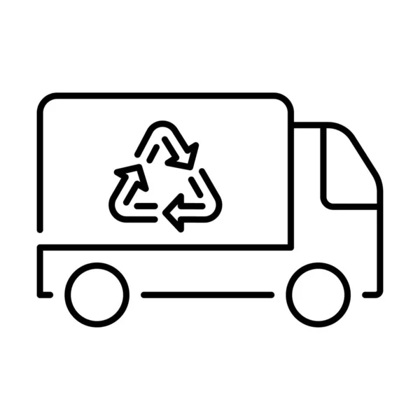 垃圾车垃圾处理服务项目Icon 汽车垃圾车用于交通生态学废物象形文字 带回收标志的垃圾车 可编辑的中风 孤立的病媒图解 — 图库矢量图片
