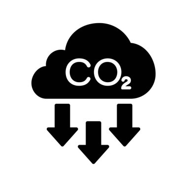 Cloud Emission Gas Siluet Simgesi ile CO2. Redüksiyon Sera Sembolü. Hava Glyph Pictogram 'ında karbon dioksit kirliliği. Atmosfer Kirliliği, İklim Efekti Simgesi. İzole Vektör İllüstrasyonu.
