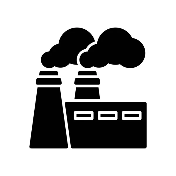 Stock vector Power Station Electricity Energy Silhouette Icon. Factory Industry Building with Smoke Glyph Pictogram. Industrial Production Nuclear Pollution Sign. Power Plant. Isolated Vector Illustration.