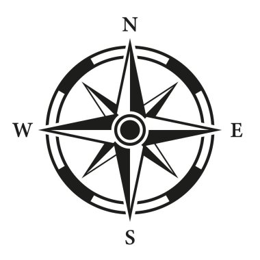 Rose Wind Navigation Retro Equipment Sign. Adventure Direction Arrow to North South West East Orientation Navigator Modern Glyph Pictogram. Compass Map Silhouette Icon. Isolated Vector Illustration.