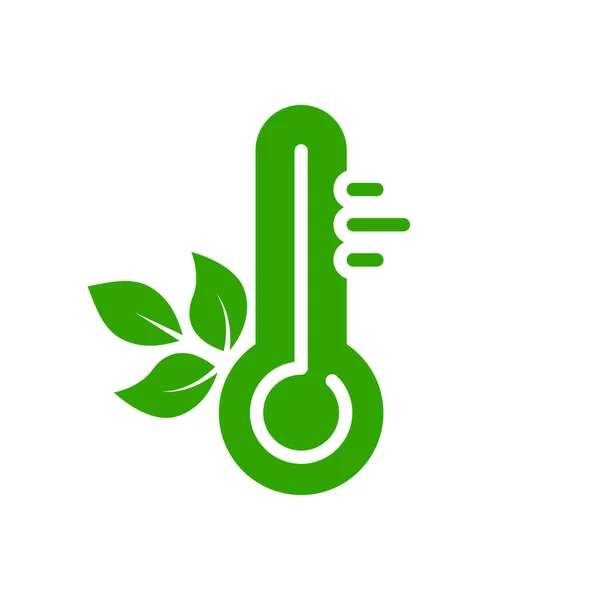 温度或华氏温度与叶绿素轮廓图标温度计工具 温度测量仪器生态护理象形文字 生物气候控制程度Icon 孤立的病媒图解 — 图库矢量图片
