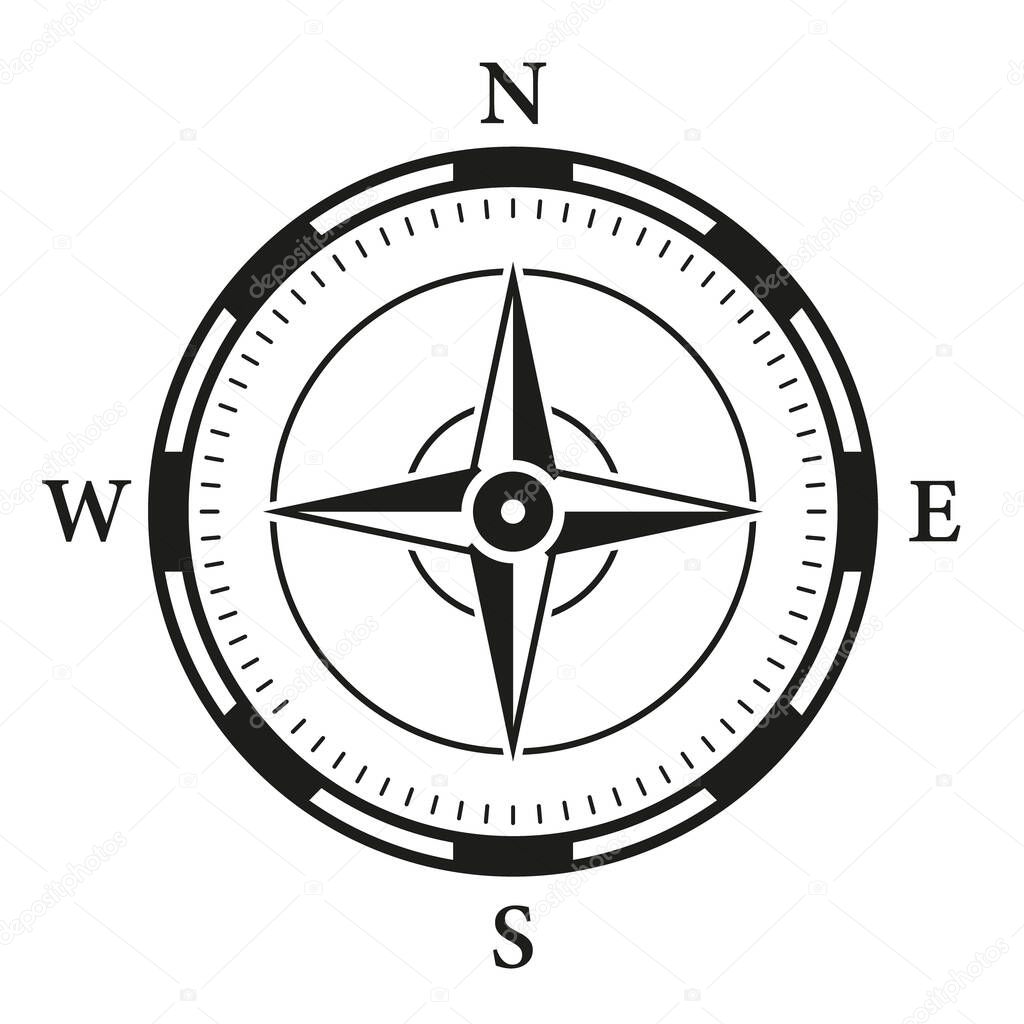 Adventure Direction Arrow to North South West East Orientation Navigator Modern Sign. Compass Map Silhouette Icon. Rose Wind Navigation Retro Equipment Glyph Pictogram. Isolated Vector Illustration.