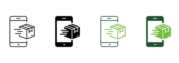 Business Delivery Service Smartphone Silhouette Line Icon Achat Ligne Commander — Image vectorielle
