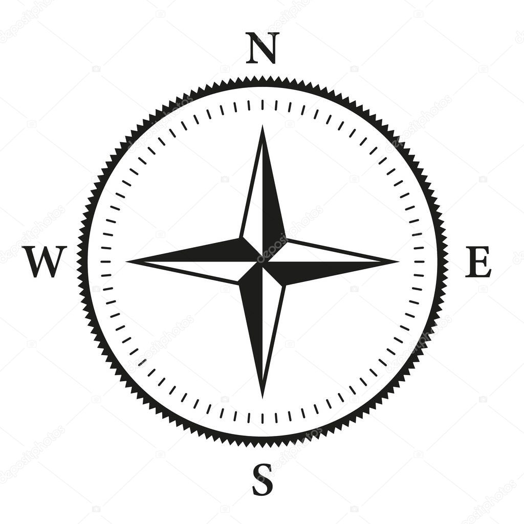 Adventure Direction Arrow to North South West East Orientation Navigator Modern Sign. Compass Map Silhouette Icon. Rose Wind Navigation Retro Equipment Glyph Pictogram. Isolated Vector Illustration.