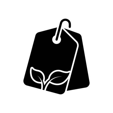Yaprak Silueti Simgesi ile Biyolojik Ekolojik Kağıt Etiketi. İndirimli Fiyat Glyph Pictogram Eco Natural Craft Tag. Ekoloji, Doğa Geri Dönüşüm Karton Rozet Simgesi. İzole Vektör İllüstrasyonu.