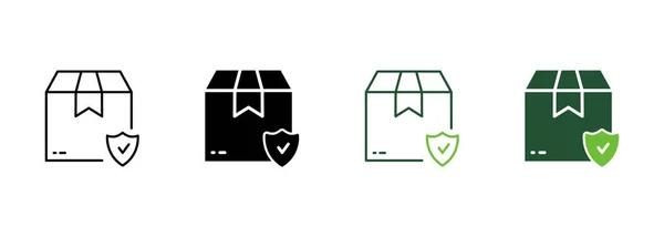 Силуэт Safe Delivery Shield Икона Линии Пиктограмма Безопасной Транспортировки Посылки — стоковый вектор