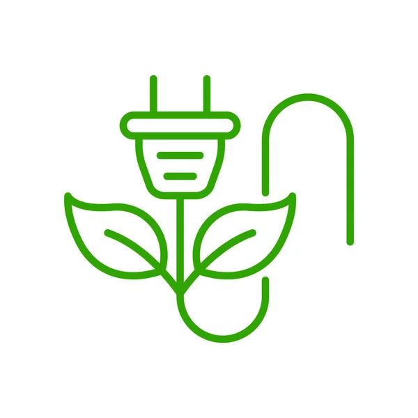 Green Energy Electric Plug Leaf Line Icon Renewable Electricity Resource — стоковий вектор