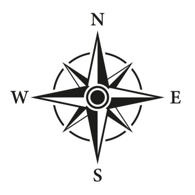 Pusula Haritası Siluet Simgesi. Rose Wind Navigasyon Retro Ekipman Glyph Pictogram. Macera Yön Oku 'ndan Kuzey Batı Oryantasyon Navigatörü Modern İşaret' e. İzole Vektör İllüstrasyonu.