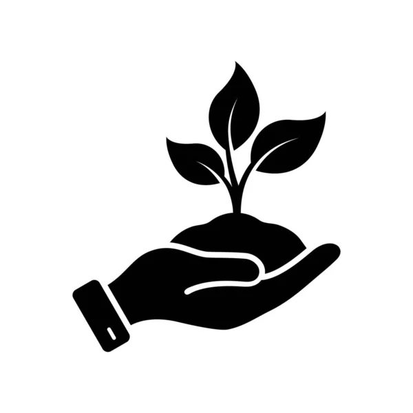 İnsan Eli Silüeti Simgesine Yerleştir. Büyüme Eko Ağacı Çevre Grafiği Pictogram. Ekoloji Organik Tohumlama İşareti. Palm Symbol 'da Çiçek Yaprağı Bakımı. Tarım kavramı. İzole Vektör İllüstrasyonu.