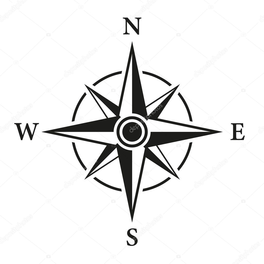 Compass Map Silhouette Icon. Rose Wind Navigation Retro Equipment Glyph Pictogram. Adventure Direction Arrow to North South West East Orientation Navigator Modern Sign. Isolated Vector Illustration.