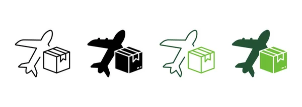 서비스 실루엣 아이콘 Plane Deliver Parcel Box Pictogram 항공은 세계적 — 스톡 벡터
