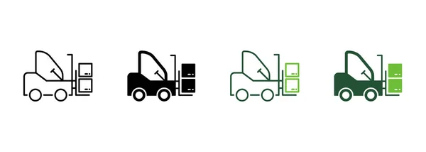 Forklift Truck Silhouette Line Icon Empilhadeira Pictograma Armazém Ícone Carregador — Vetor de Stock