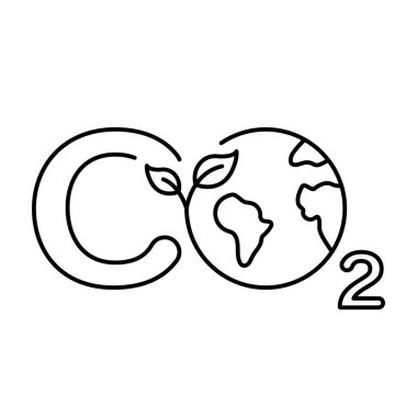 Globe ve Leaf Line Icon ile CO2 işareti. Eko Küresel Çevre Doğrusal Piktogram. Dünya iklimi ana hatları ikonunda azaltılmış emisyon karbon kirliliği. Düzenlenebilir Vuruş. İzole Vektör İllüstrasyonu.