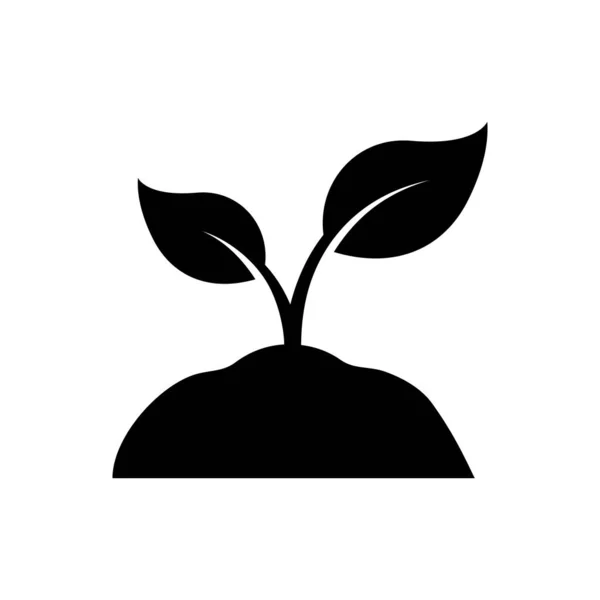 식물의 생장은 생태학 실루엣 아이콘이다 Organic Growth Leaf Soil Glyph — 스톡 벡터