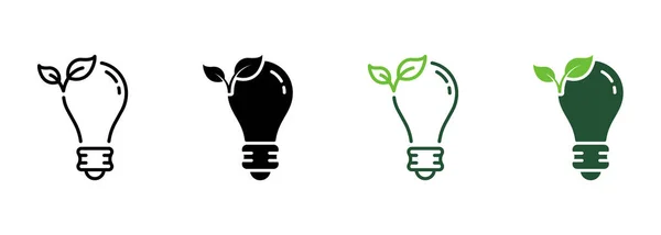 Eco Lightbulb Line Silhouette Icon Set Экологическая Лампочка Экология Город — стоковый вектор
