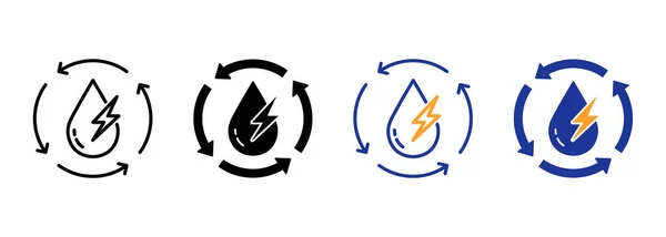Ανανεώσιμες Υδροηλεκτρική Ενέργεια Σταγόνα Νερού Lightning Και Βέλη Γραμμή Και — Διανυσματικό Αρχείο