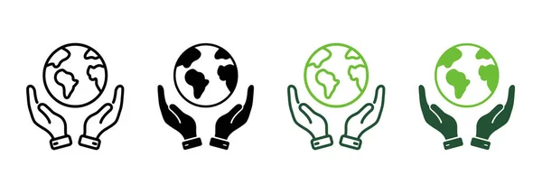 Światowa Linia Ochrony Środowiska Zestaw Ikon Sylwetki Ręczny Piktogram Planety — Wektor stockowy
