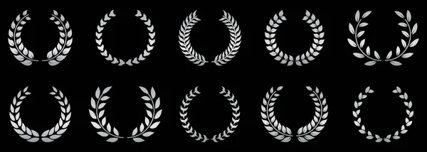 Срібний Лавровий Вінок Силуетна Ікона Набір Премія Оскар Найкращий Символ — стоковий вектор