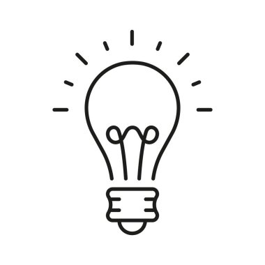 Ampul Fikir Çizgisi Simgesi. Ampul Parlaklığı, Yaratıcı Çözüm ve Yenilik Pictogramı. Verimli Elektrik Düşük Enerji Ampul Taslak İşareti. Düzenlenebilir Vuruş. İzole Vektör İllüstrasyonu.