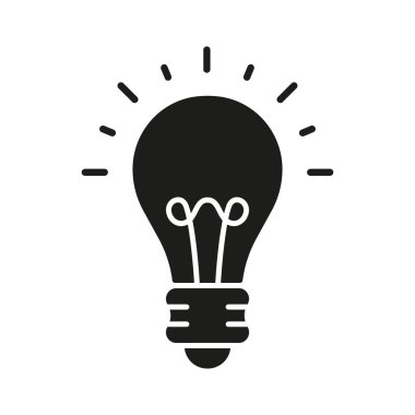 Ampul Parlaklığı, Yaratıcı Çözüm ve Yenilik Pictogramı. Ampul Akıllı Fikir Siluet Simgesi. Verimli Elektrik Düşük Enerji Ampul Kabartma İşareti. İzole Vektör İllüstrasyonu.
