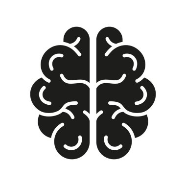 İnsan Beyni Silüeti Simgesi. Tıbbi Nöroloji, Psikoloji, Piktogram. Bilgi, Hafıza, Zihin, İstihbarat Simgesi. Areal View 'da insan beyni anatomisi. İzole Vektör İllüstrasyonu.