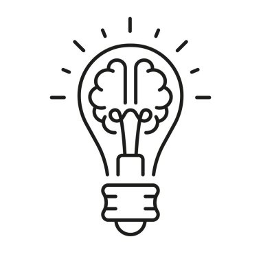 Light Bulb Inspiration, Knowledge, Smart Solution Linear Symbol. Innovation Outline Sign. Human Brain and Lightbulb Creative Idea Concept Line Icon. Editable Stroke. Isolated Vector Illustration.
