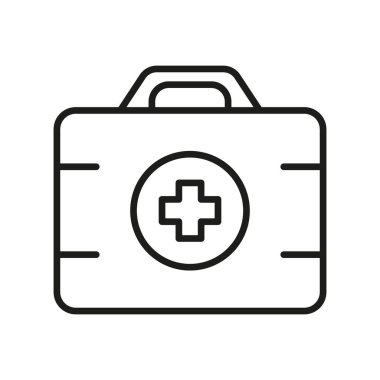 First Aid Kit Line Icon. Doctors Medical Emergency Case Linear Pictogram. Medicine Tools Box Outline Icon. Medication Help Suitcase Sign. Editable Stroke. Isolated Vector Illustration.