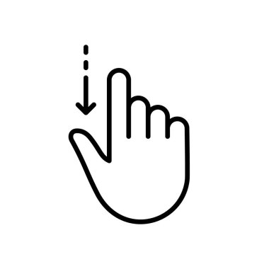 Hand Finger Swipe and Drag Down Line Icon. Pinch Screen, Rotate on Screen Linear Pictogram. Gesture Slide Down Outline Icon. Editable Stroke. Isolated Vector Illustration.