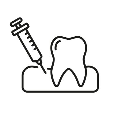 Dental Anesthesia for Tooth Treatment Line Icon. Anesthetic Injection in the Gum Linear Pictogram. Oral Medicine Sign. Dentistry Outline Symbol. Editable Stroke. Isolated Vector Illustration.