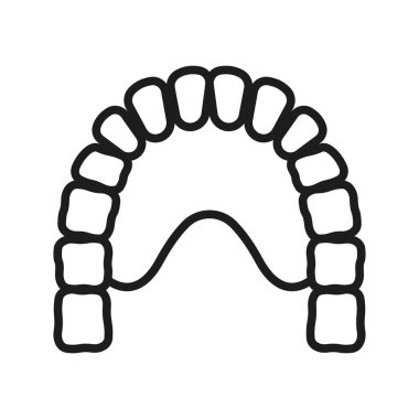 Human Jaw with Teeth and Tongue Line Icon. Maxilla, Mandible, Jawbone Linear Pictogram. Dentistry Outline Symbol. Dental Treatment Sign. Editable Stroke. Isolated Vector Illustration.