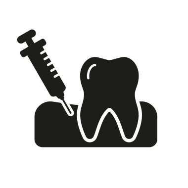 Dental Anesthesia for Tooth Treatment Silhouette Icon. Oral Medicine Sign. Anesthetic Injection in the Gum Glyph Pictogram. Dental Treatment Solid Sign. Dentistry Symbol. Isolated Vector Illustration.