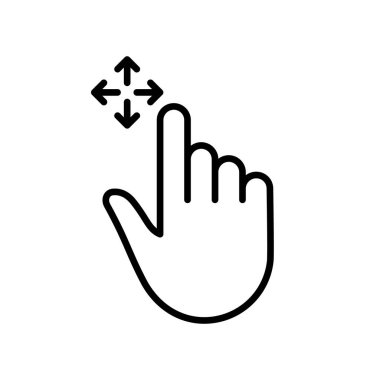 Drag and Drop Arrows with Hand Finger Line Icon. Pinch Screen, Rotate on Screen Linear Pictogram. Drag and Drop Gesture Outline Icon. Editable Stroke. Isolated Vector Illustration.