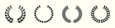 Laurel Wreath Silhouette Icon Set. Circle Leaf Award for Winner Glyph Pictogram. Victory and Prize Sign. Triumph Emblem. Vintage Olive Leaves Symbol. Champions Trophy. Isolated Vector Illustration.