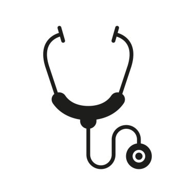 Stethoscope Silhouette Icon. Doctors Instrument Glyph Pictogram. Medical Tool for Heart Illness Diagnosis Icon. Professional Physician Instrument, Health Care Symbol. Isolated Vector Illustration.