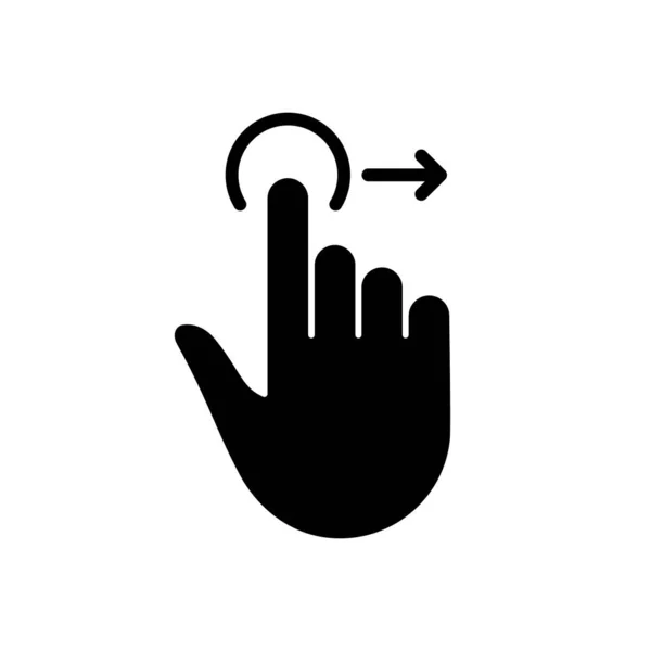 手の指をスワイプして右シルエットアイコンをドラッグします Pinch Screen 画面上のグリフピクトグラムを回転させます ジェスチャースライド右アイコン 絶縁ベクトルイラスト — ストックベクタ