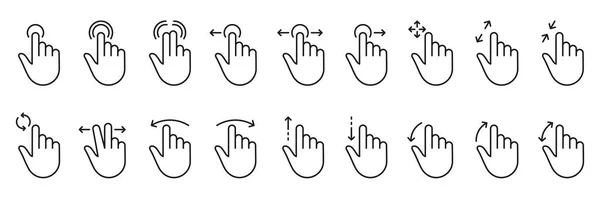 Hand Finger Berühren Wischen Und Umrisse Ziehen Icon Set Pinch — Stockvektor