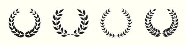 Laurel Wreath Silhouette Icon Set Circle Leaf Award Winner Glyph — стоковый вектор