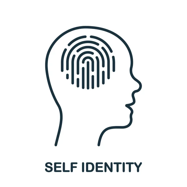 Self Identity Line Icon Fingerprint Human Head Linear Pictogram Identify — Stok Vektör