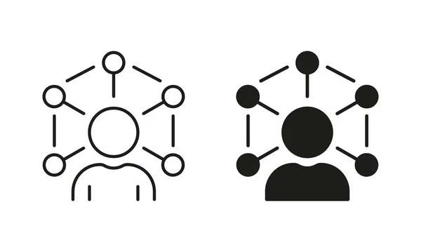 Habilidad Silhouette Line Icon Set Formación Empleados Pictograma Habilidades Sociales — Vector de stock