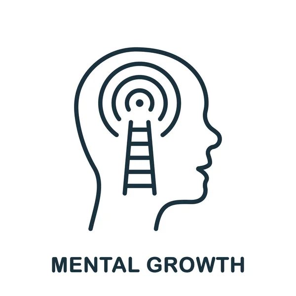Mental Growth Line Icon Human Head Ladder Linear Pictogram Psychology — Stock Vector