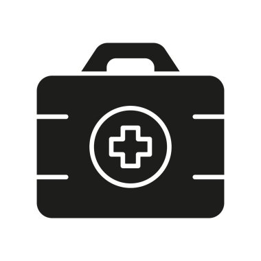 İlk Yardım Çantası Siluet Simgesi. Medicine Tools Box Glyph Pictogram. Doktorlar Tıbbi Durum Simgesi. İlaç Yardım Bavulu İmza. Acil Yardım Sembolü. İzole Vektör İllüstrasyonu.