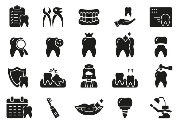 Human Denture Veneer Teeth Crown Silhouette Icon Set Діагностика Зубів — стоковий вектор
