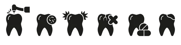 Dental Procedure Silhouette Icon Set Vorhanden Kieferorthopädische Pflege Zahn Mit — Stockvektor