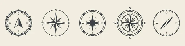 Windrose Silhouette Icon Set Compass Nautical Navigator Cartography Glyph Pictogram — Stock Vector