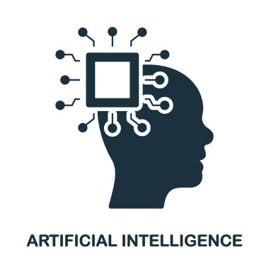 İnsan Beyni 'ndeki yapay zeka, Piktogram. Yapay Zeka Silüeti Simgesi. Dijital Teknoloji ve Makine Öğrenme İşareti. Siberuzay Sembolündeki Entelektüel Süreç. İzole Vektör İllüstrasyonu.