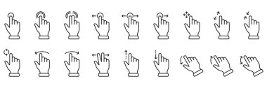 Çimdik Ekran, Ekran Çizgisi İşaretinde Yukarı Döndür. El Parmak Dokunuşu, Geçir ve Sürükle Çizgisel Pictogram. Jest Sol ve Sağ Satır Simgesi Ayarlandı. Düzenlenebilir Vuruş. İzole Vektör İllüstrasyonu.