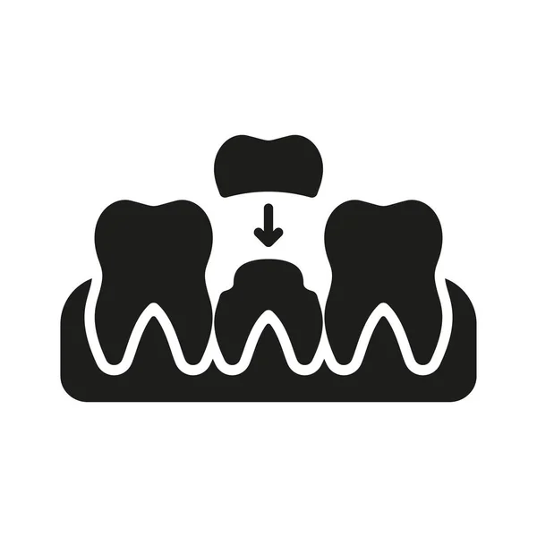 Ортодонтична Стоматологічна Ікона Стоматологічна Корона Силует Медична Коронка Зуба Імплантація — стоковий вектор